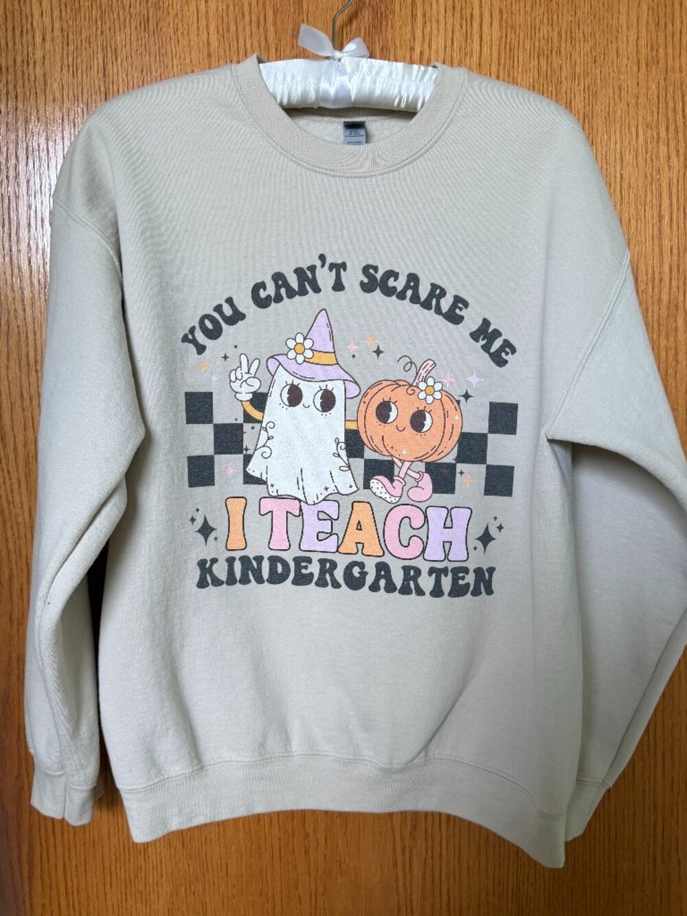 You Can’t Scare Me I Teach Kindergarten Halloween Sweatshirt Size L